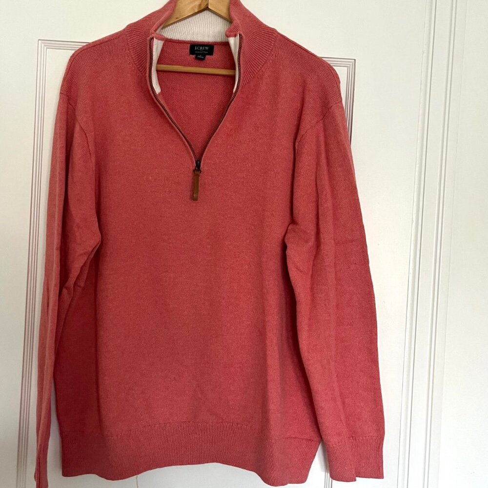 New! J Crew Cotton Quarter Zip in Coral | Size Large - Picture 2 of 10